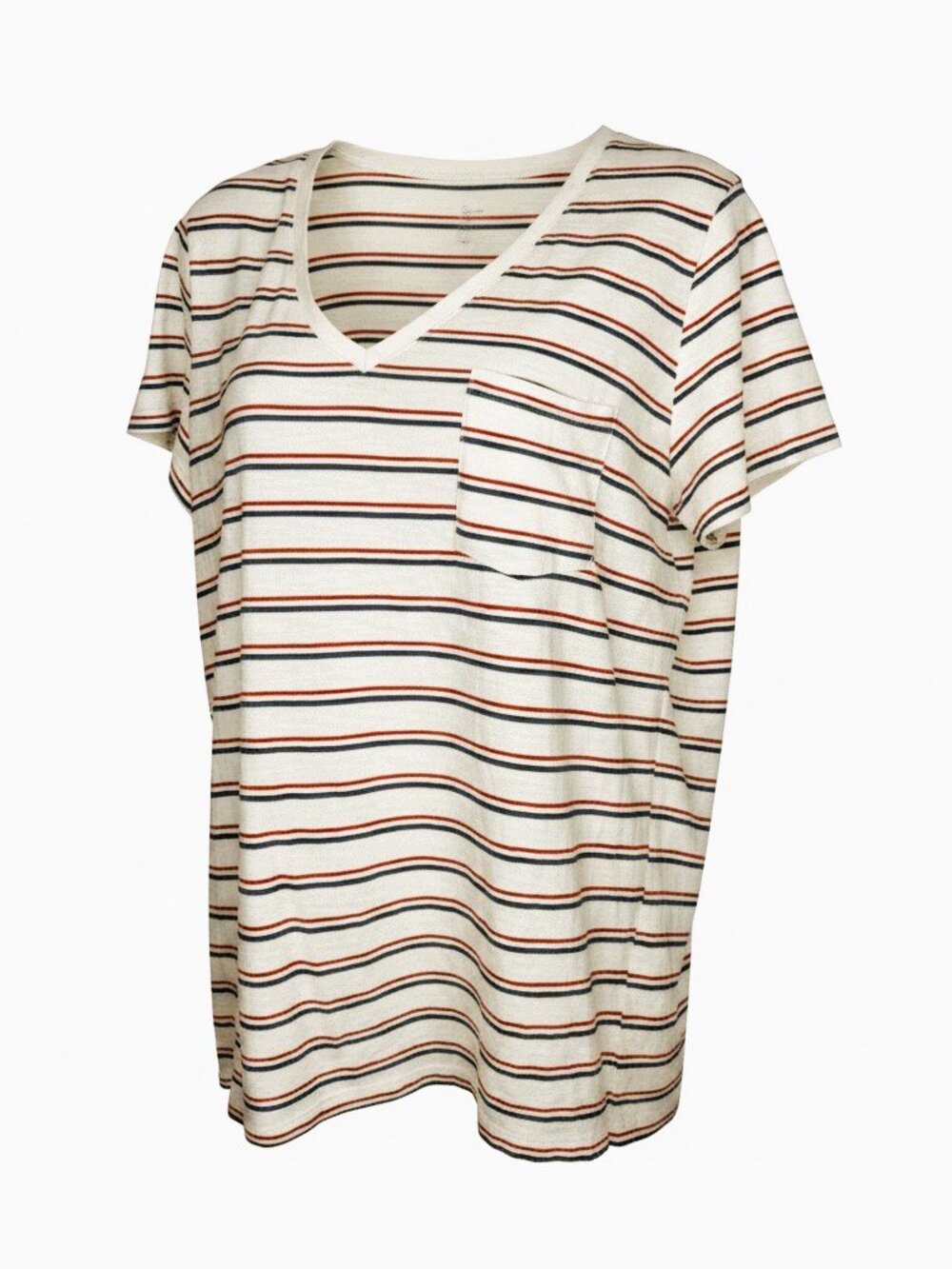 Universal Thread V-neck Short Sleeve T-shirt, red and blue striped Size Medium